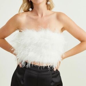 Altar'd State Frannie White Feather Strapless Top XS